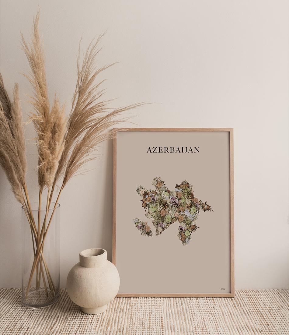 Azerbaijan Floral Map Brown