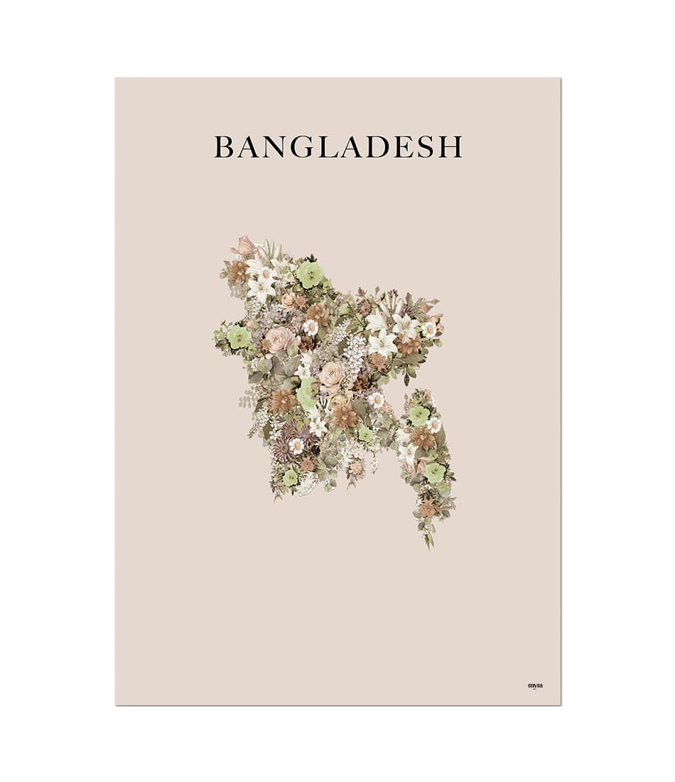 Bangladesh Floral Map Brown