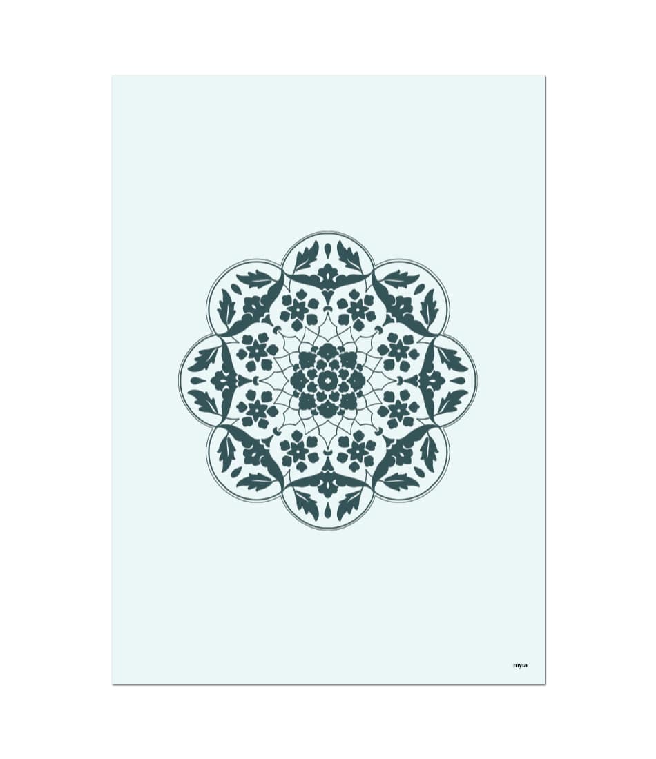 Geometrical Floral Pattern Flower Blue