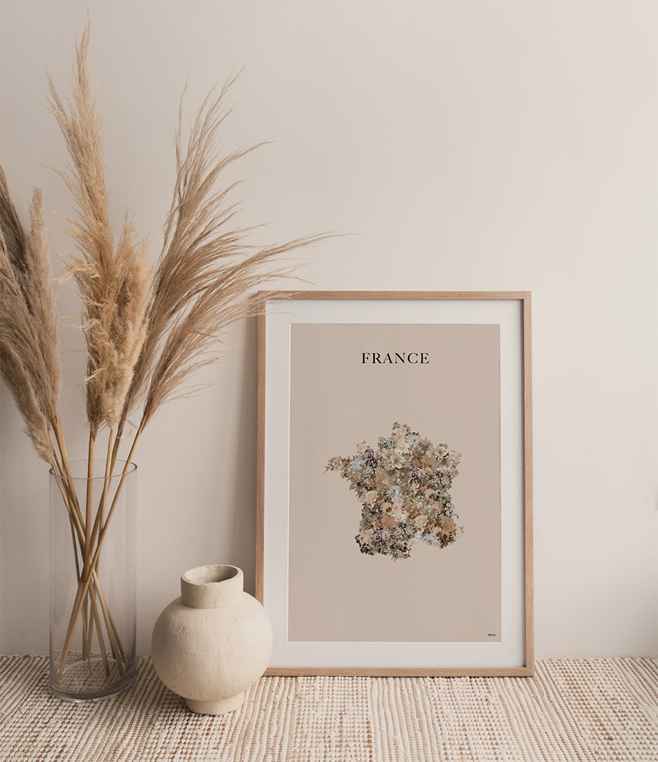 France Floral Map Brown