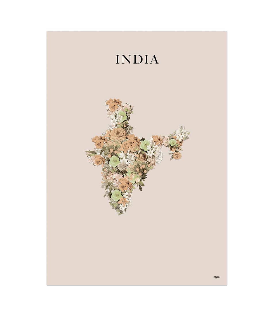India Floral Map Brown