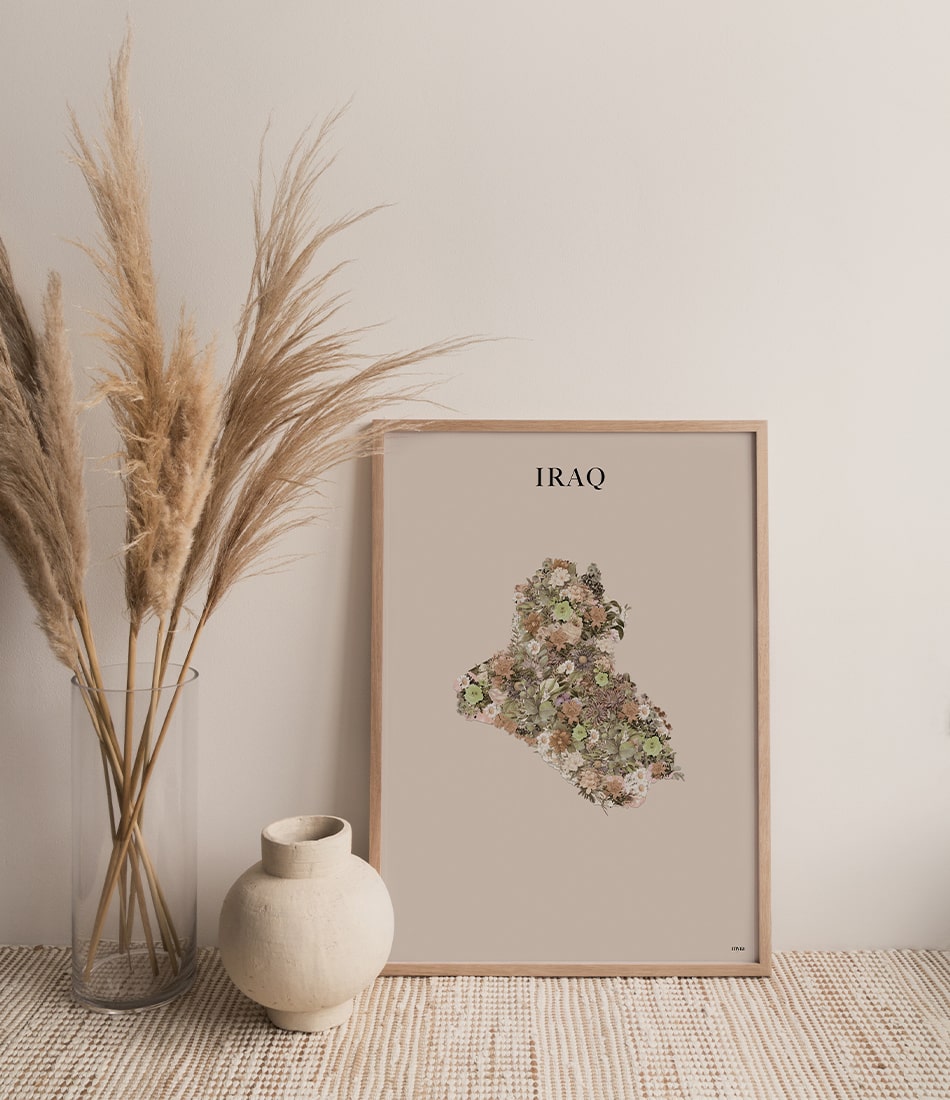 Iraq Floral Map Brown