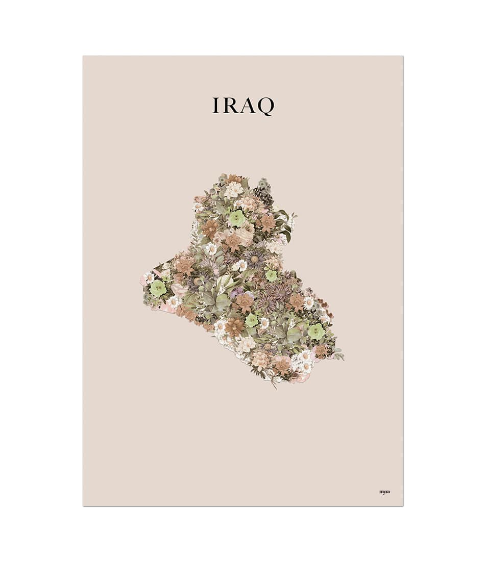 Iraq Floral Map Brown