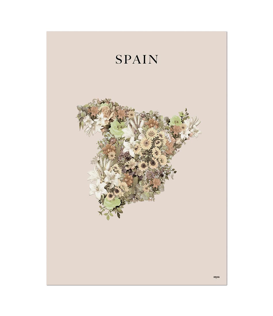 Spain Floral Map Brown
