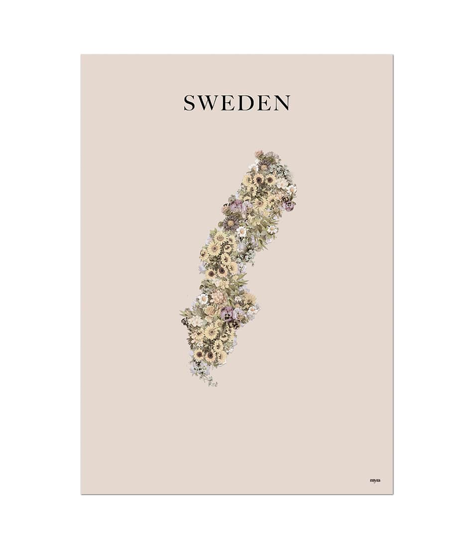 Sweden Floral Map Brown