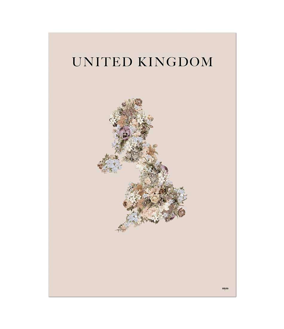 United Kingdom Floral Map Brown